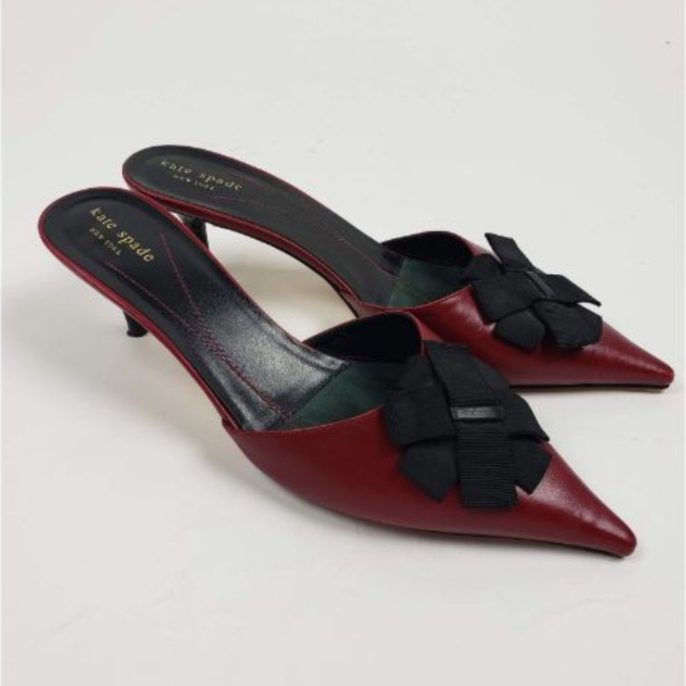Kate Spade Bow Pointed Toe Slip On Kitten Heels
